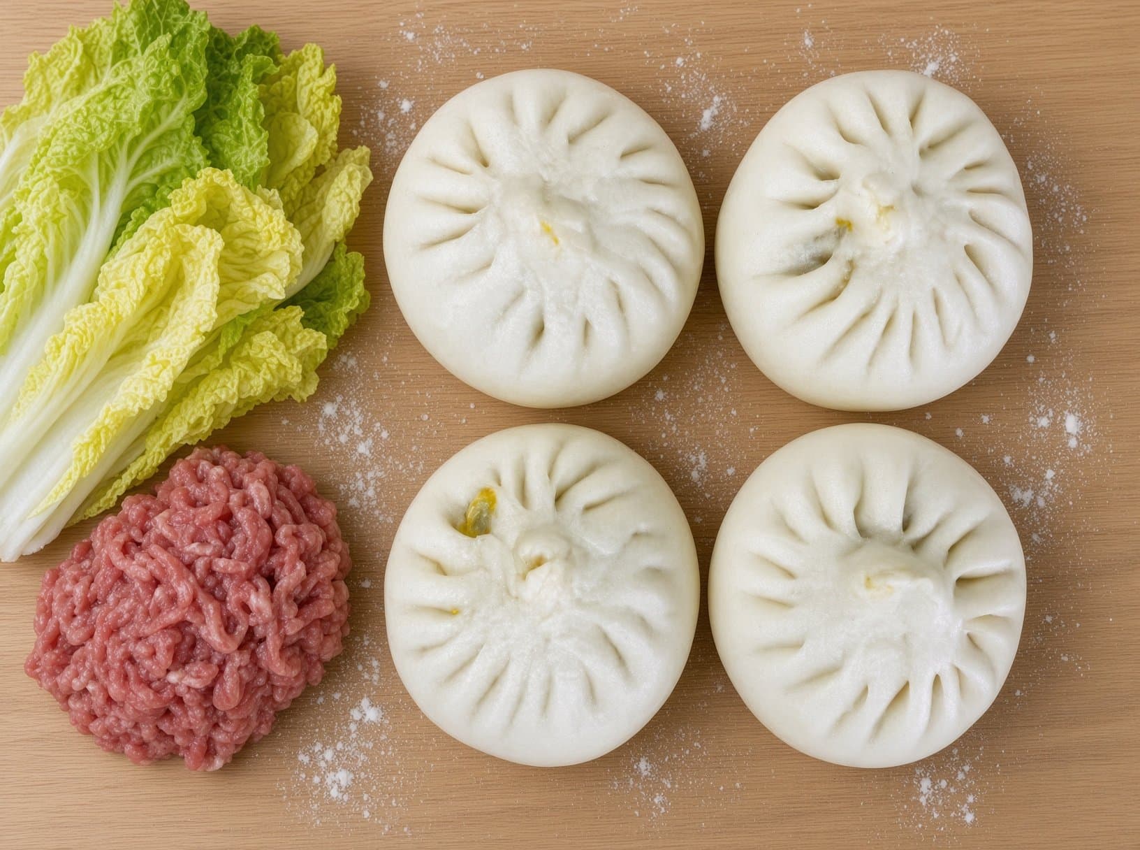 Pork & Napa Cabbage Steamed Bun (4 pcs) - Steamed bun with pork and Napa cabbage. | Steamed Buns